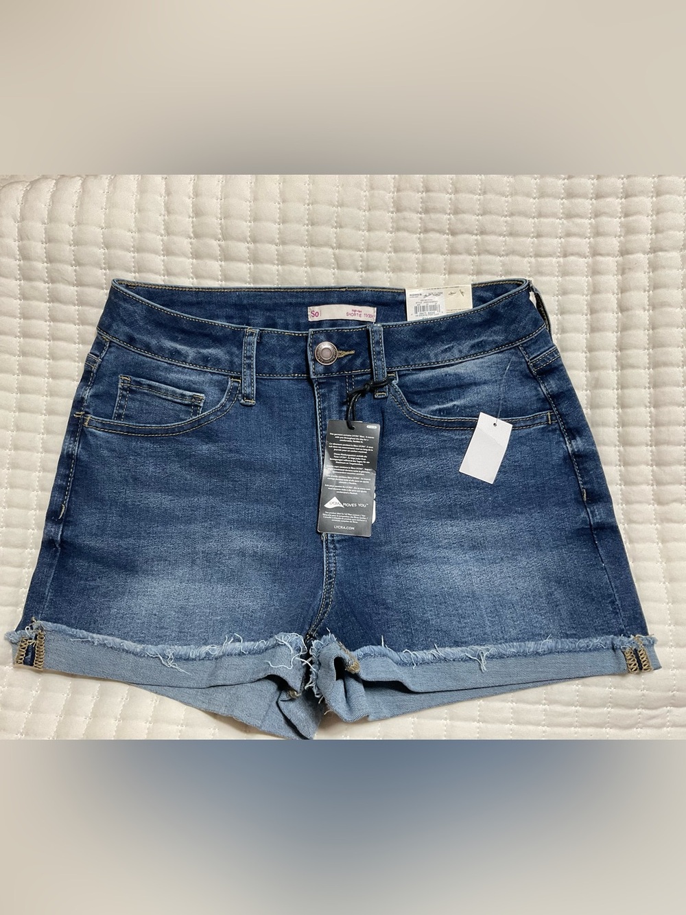 SO Blue Women's Frayed Hem Denim Shorts